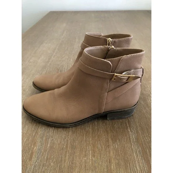 Franco Sarto Booties Womens 6.5 M Shandy Leather Boots Buckle Almond Toe Tan - Picture 2 of 16